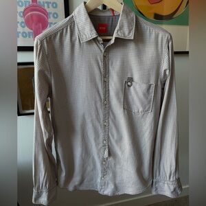 Hugo Boss Orange Y2K Casual Dress Shirt French Cuffs Brown/Cream Plaid Large